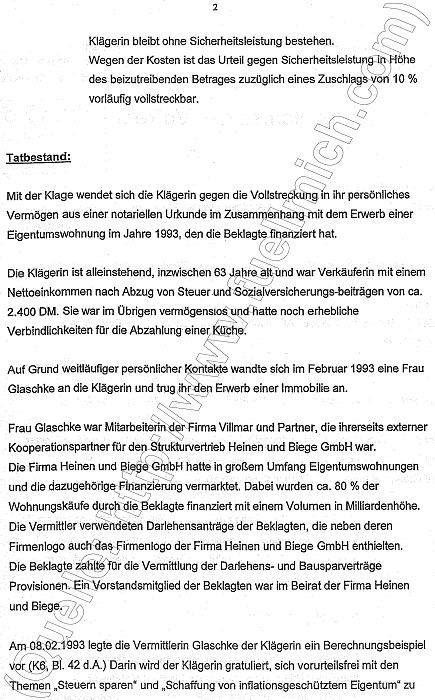 Gerichtsurteil des Landgericht Wiesbaden Aktenzeichen 3 O 09/01 gegen die Badenia Bausparkasse AG, Seite 2