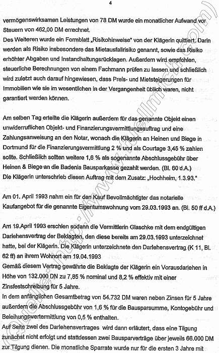 Gerichtsurteil des Landgericht Wiesbaden Aktenzeichen 3 O 09/01 gegen die Badenia Bausparkasse AG, Seite 4