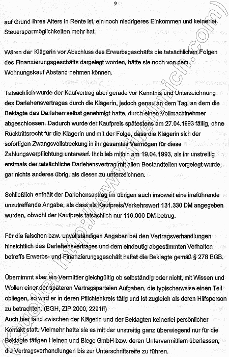 Gerichtsurteil des Landgericht Wiesbaden Aktenzeichen 3 O 09/01 gegen die Badenia Bausparkasse AG, Seite 9