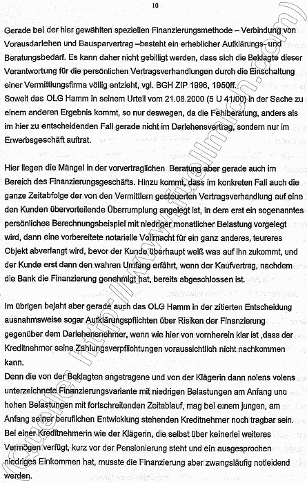 Gerichtsurteil des Landgericht Wiesbaden Aktenzeichen 3 O 09/01 gegen die Badenia Bausparkasse AG, Seite 10