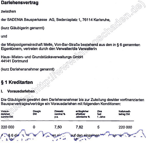 Badenia Darlehensvertrag der HMG, Seite 1