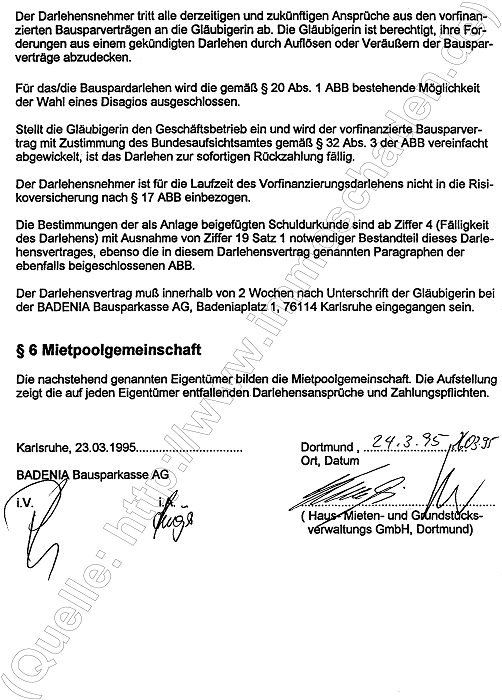 HMG Mietpool Melle, Badenia Darlehensvertrag 1995: Hochstra&szlig;e, Seite 7