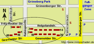 Umgebungskarte der Wohnanlage Gesmolder Straße, Rabingen Straße, Fritz-Reuter-Straße, Helgoland Straße, Melle