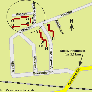 Umgebungskarte der Wohnanlage Carl-Bösch-Straße, Hochstraße, Waldstraße, Melle